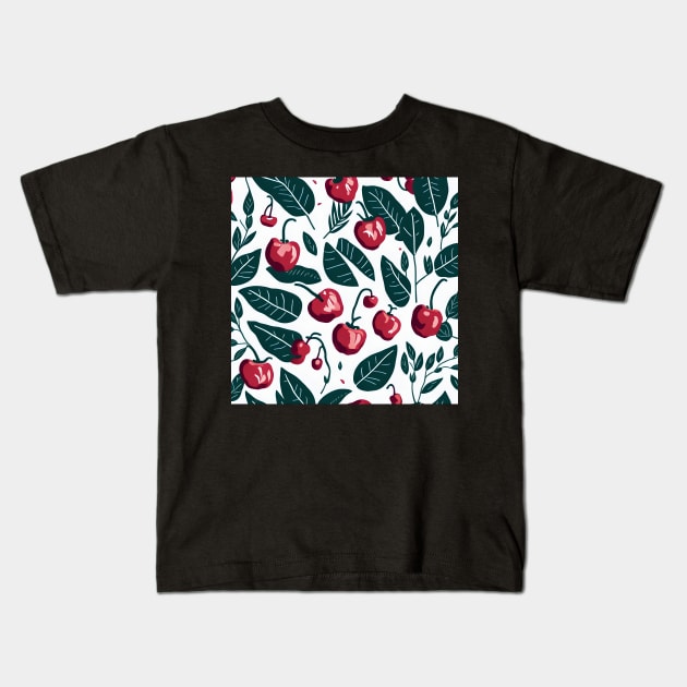 green red cherry pattern Kids T-Shirt by FRH Design